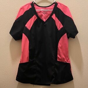 Grays Anatomy Black & Pink V-Neck Scrub Top size XL